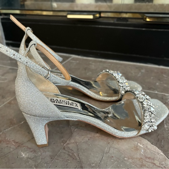 Badgley Mischa Silver Sparkle Heels with Ankle Strap - Picture 2 of 6